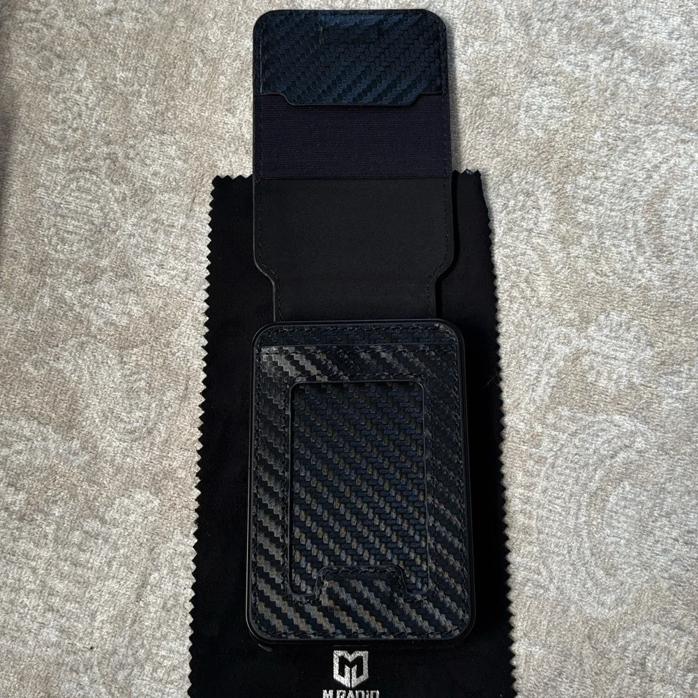 Brand New Muradin Black Carbon Fiber Minimalist Wallet RFID Blocking Card Holder